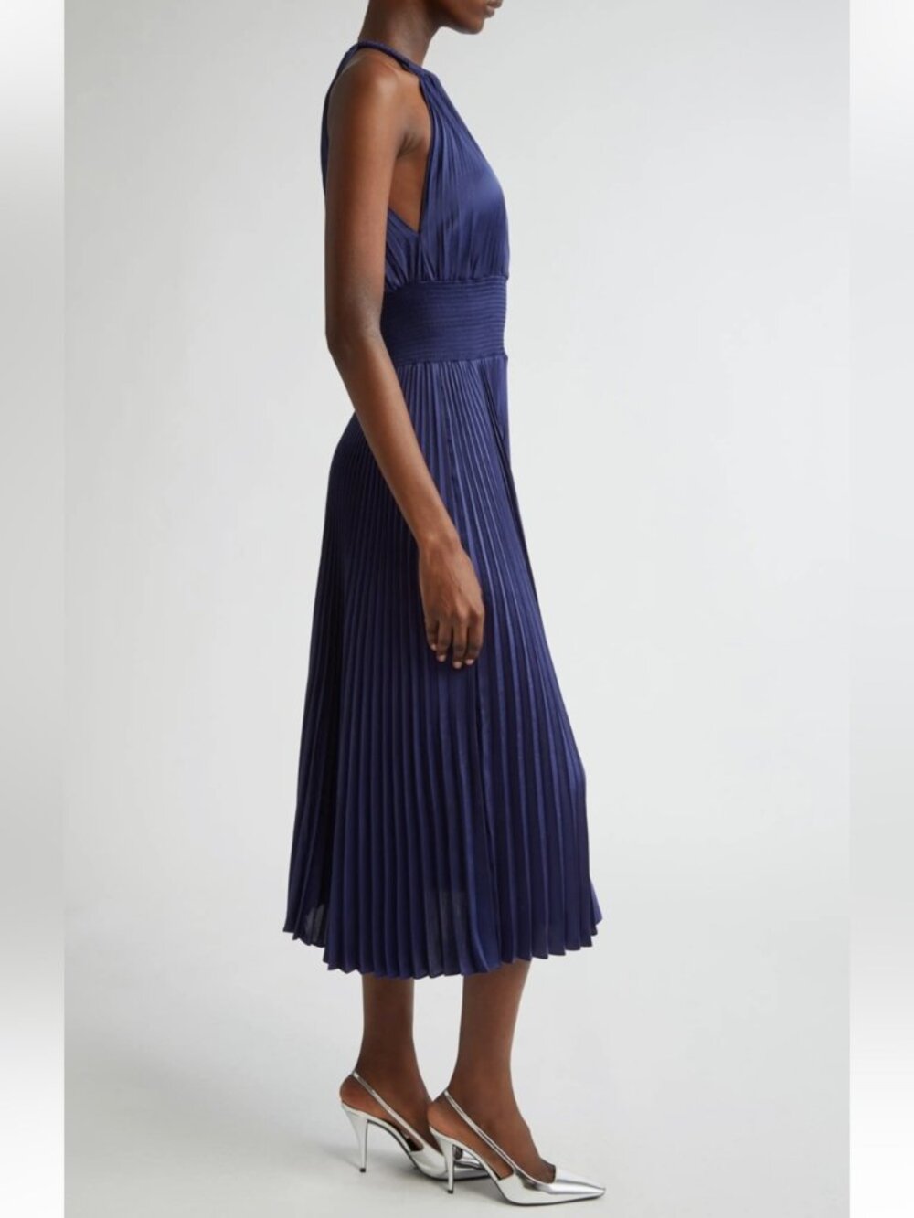 A.L.C. Renzo ll Satin Pleated High-Neck Midi Dress - Picture 3 of 7